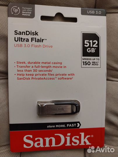 USB Sandisk Cruzer Ultra Flair 512гб, USB 3.0