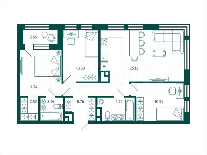 3-к. квартира, 78,4 м², 20/28 эт.