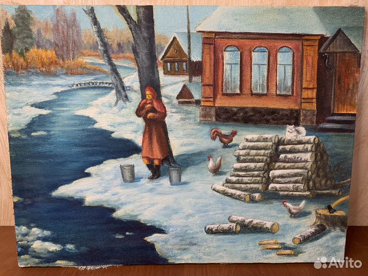 Деревенский Быт. Картина Маслом на Холсте