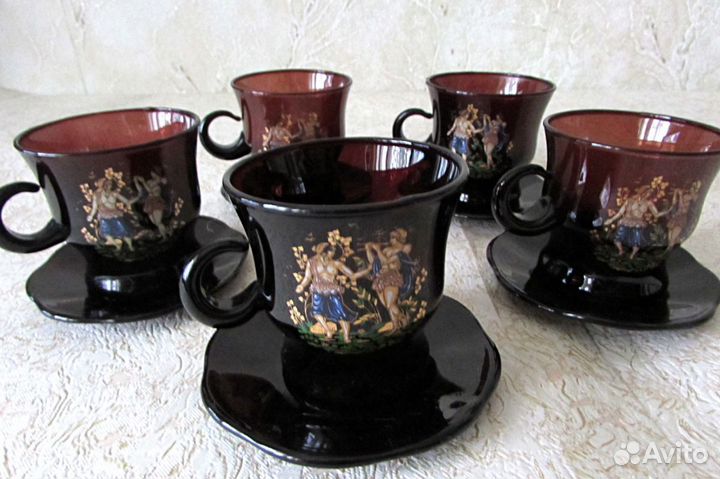 Кофейные пары из чёрного стекла. Набор из 5-ти пар