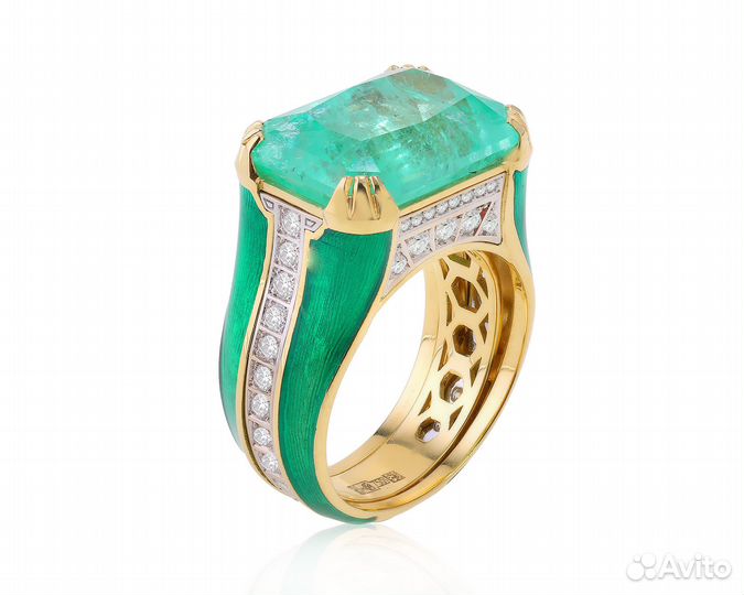 Золотое кольцо с бриллиантами и изумрудом 11.49ct