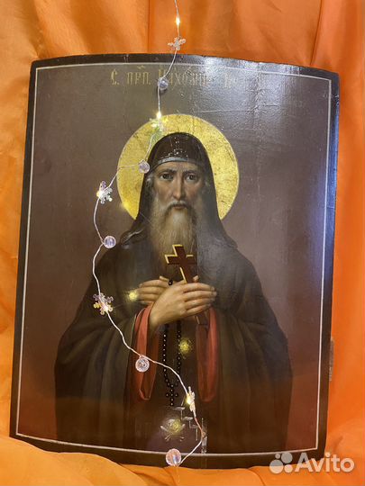 Шикарная редкая старинная икона Пахомий Великий