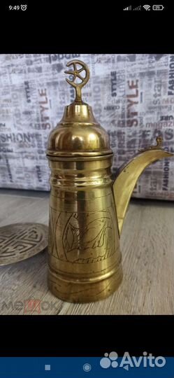 Турка с подставкой, винтаж, латунь