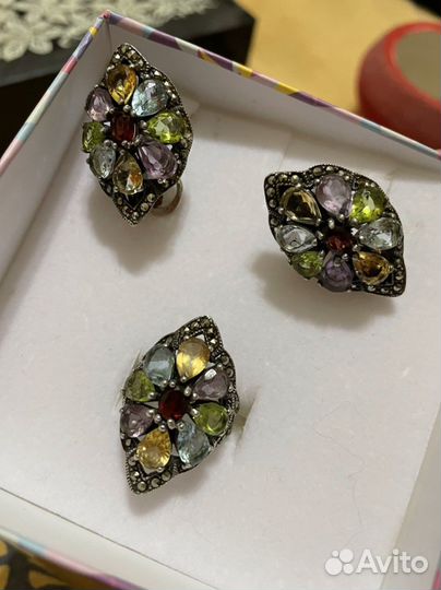 Серебрянный набор с натуральными камнями