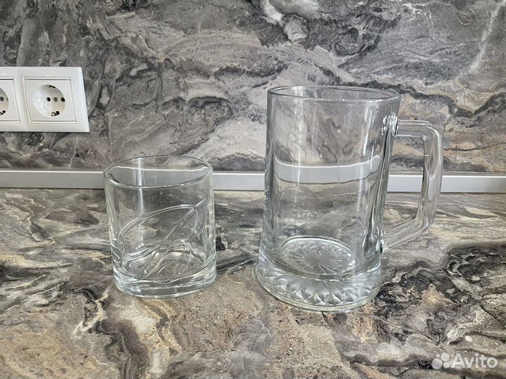 Пивная кружка, бокал под виски