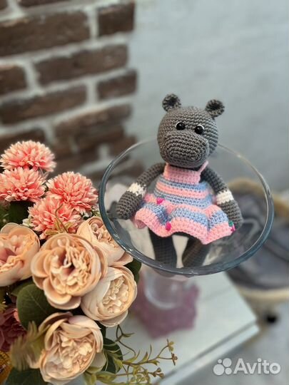 Вязаная игрушка бегемот, коллекция 