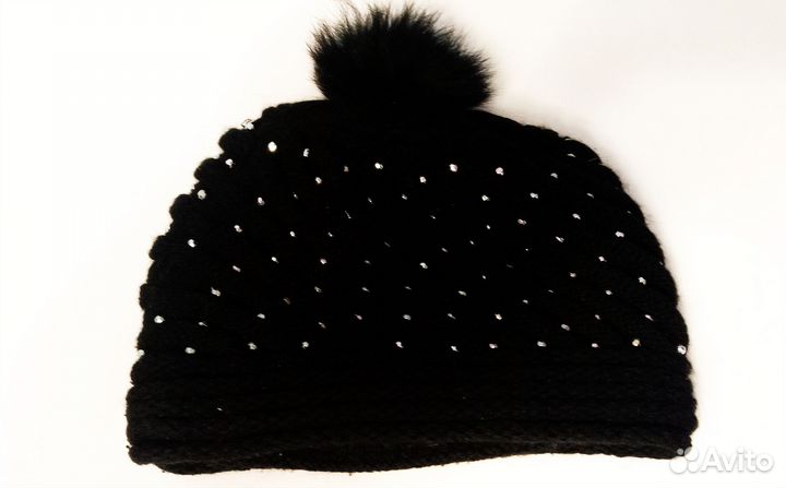 Шапка шерстяная зимняя со стразами