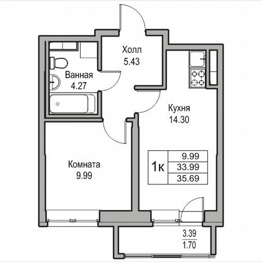 1-к. квартира, 35,7 м², 2/23 эт.