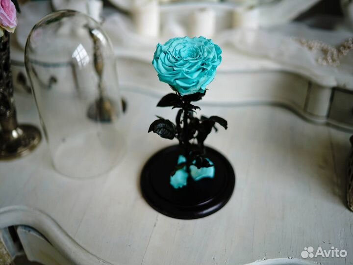 Роза в колбе Deluxe Морская волна