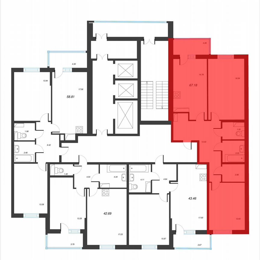 2-к. квартира, 69,3 м², 7/22 эт.