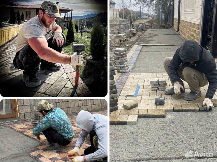 Укладка тротуарной плитки брусчатки бордюров