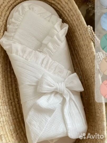 Конверт на выписку из муслина с лентой