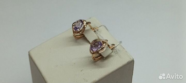 Серьги с камнем 375(Солнечный)