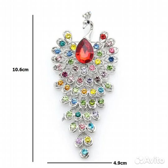 Брошь Кулон Павлин с горным хрусталем подвижная