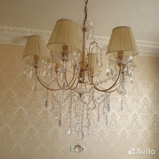 Люстра и пара бра хрустальная с абажурами
