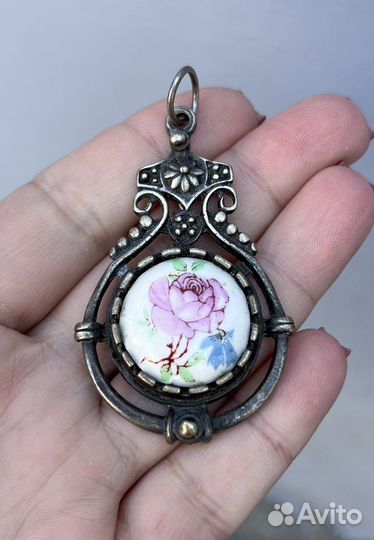 Подвеска мельхиор винтаж времен СССР эмаль