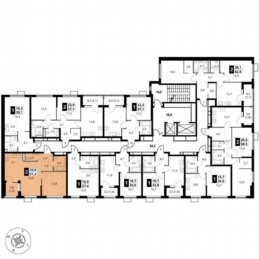1-к. квартира, 51,2 м², 2/18 эт.