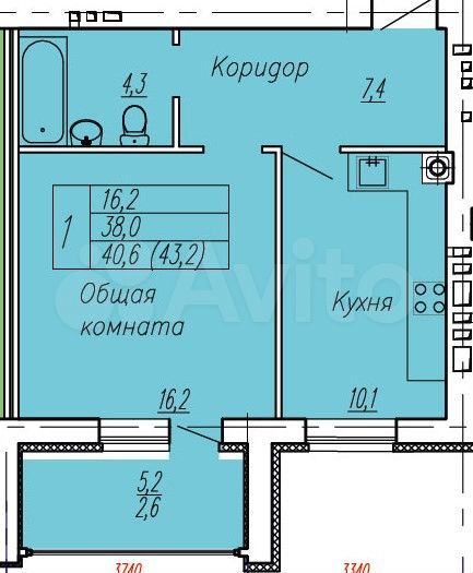 1-к. квартира, 40,7 м², 3/7 эт.