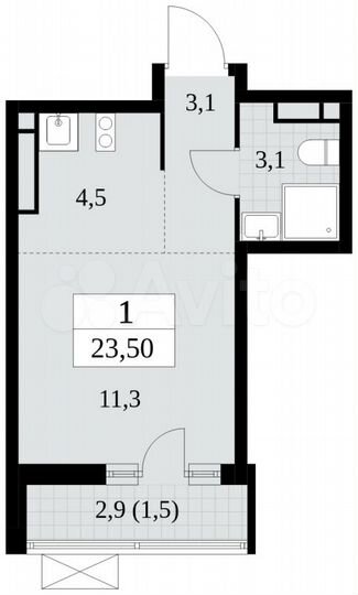 Квартира-студия, 23,5 м², 11/15 эт.
