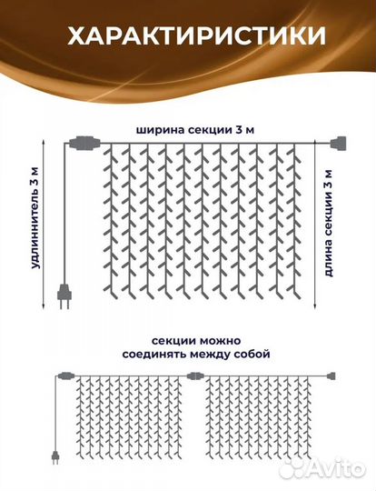 Гирлянда штора 3х3 новая