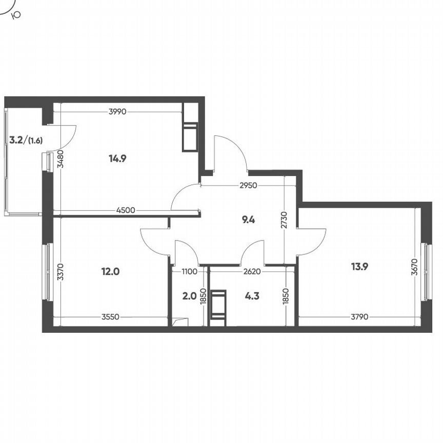 2-к. квартира, 58,1 м², 9/13 эт.