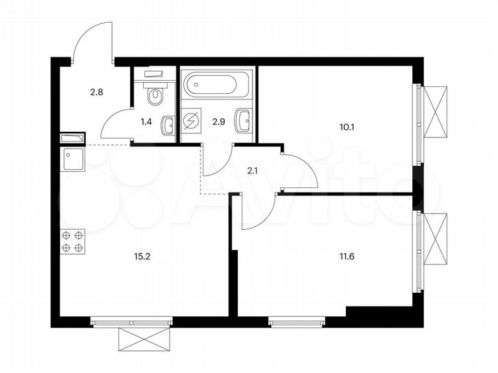 2-к. квартира, 46,1 м², 24/25 эт.