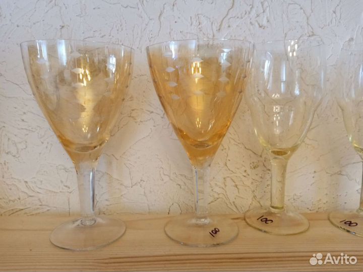 Фужеры СССР из тонкого жёлтого и золотого стекла