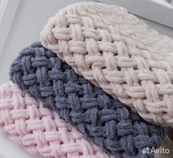 Плюшевый вязанный плед на заказ