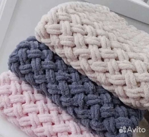 Плюшевый вязанный плед на заказ