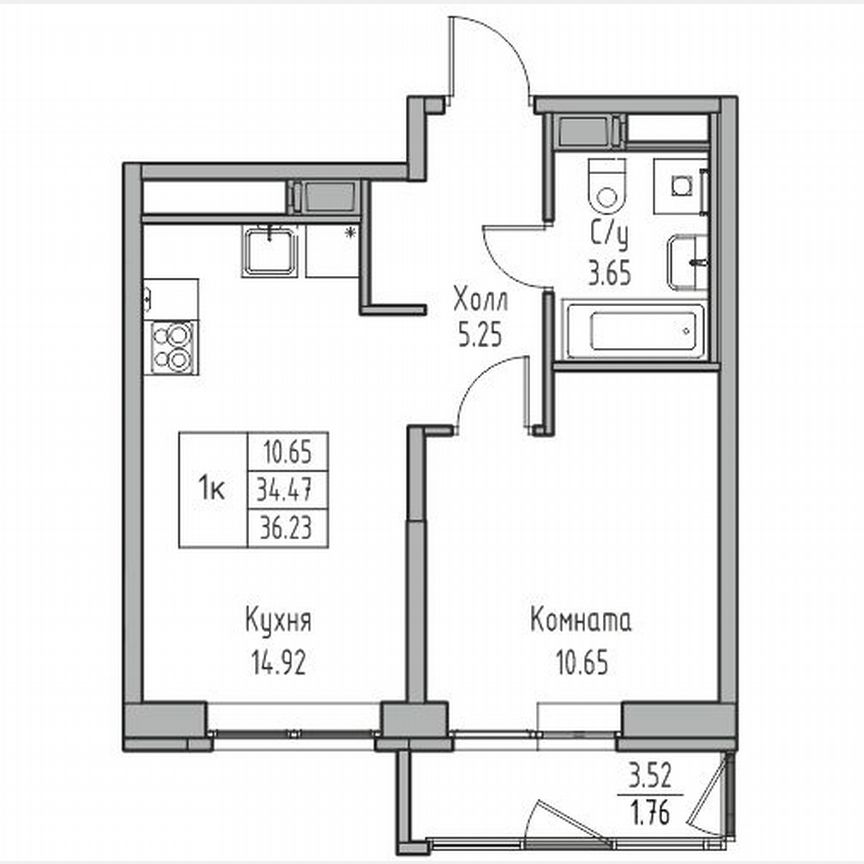 1-к. квартира, 36,2 м², 7/23 эт.