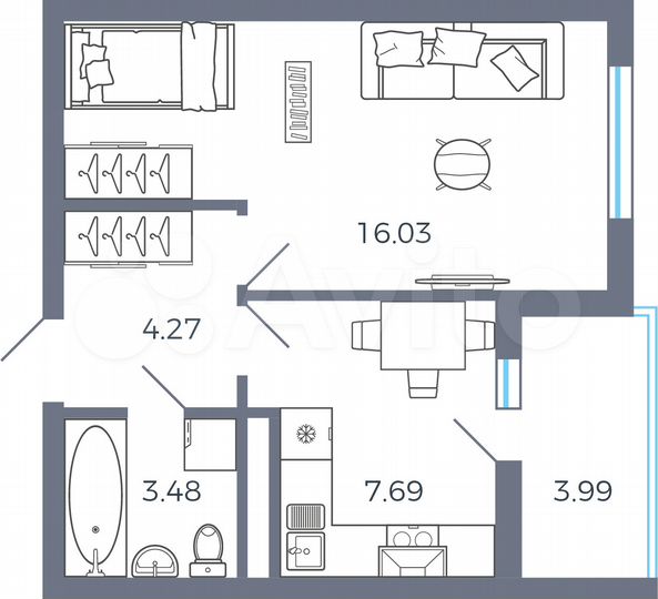 1-к. квартира, 33,5 м², 13/16 эт.
