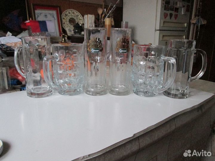 Кружки пивные гранёные и ячеистые. Стаканы Гёссер