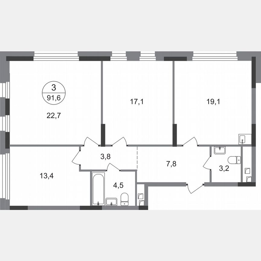 3-к. квартира, 91,6 м², 2/17 эт.