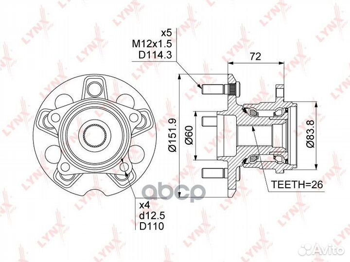 Ступица колеса зад прав/лев WH1352 lynxauto