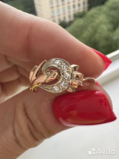 Золотое кольцо с бриллиантами СССР 583 пробы