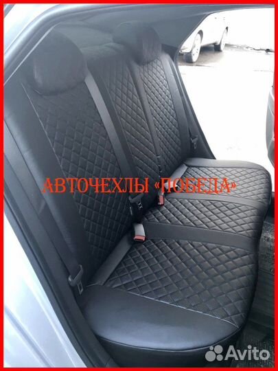 Чехлы Hyundai Solaris 2 из экокожи чёрные Ромб