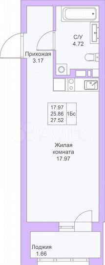 Квартира-студия, 27,5 м², 9/25 эт.