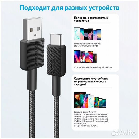 Кабель USB-A - Type C 1.8m Anker Power #392718