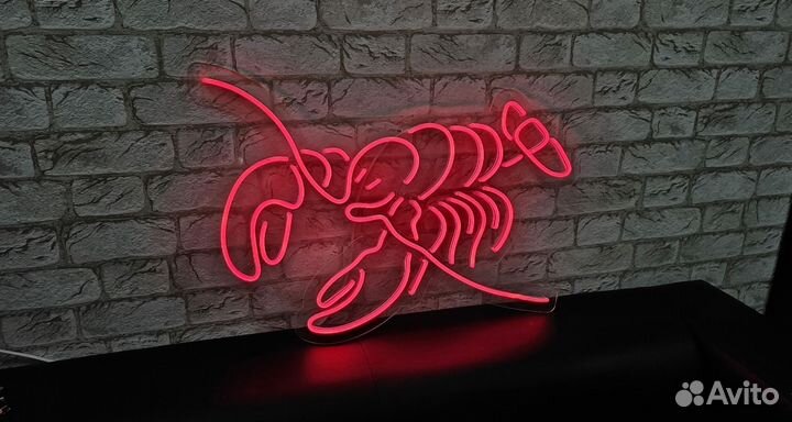 Неоновая вывеска рак 64 х 44 см
