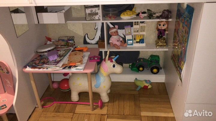 Детская кровать чердак+матрас+бортики