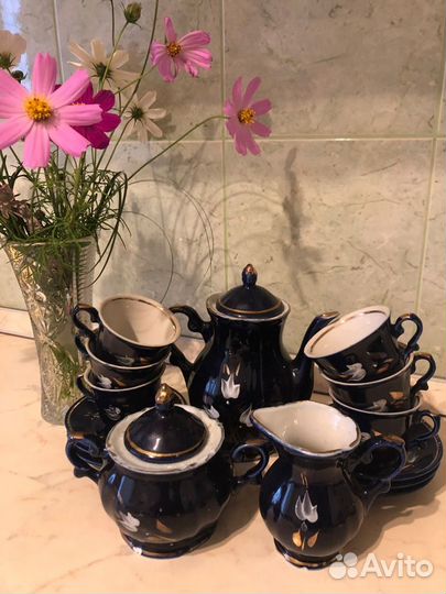 Кофейный сервиз синий СССР