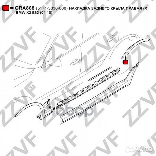 Накладка заднего крыла правая (R) BMW X3 E83 (0