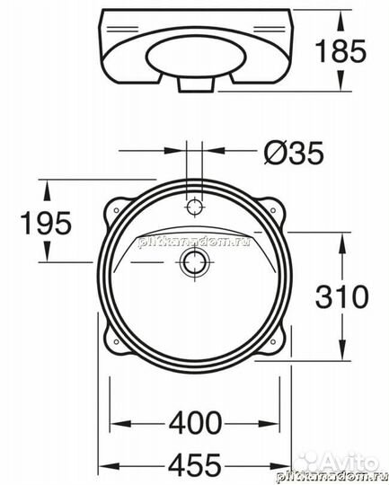 Gustavsberg GB1571279901 Раковина круглая модель для установки снизу, без смесителя, с крепежными де