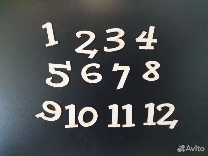 Набор деревянных цифр от 1 до 12 для рукоделия