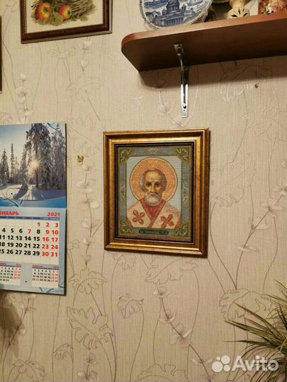 Икона вышитая крестом Николай Чудотворец
