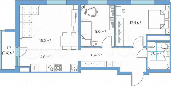 2-к. квартира, 60 м², 8/10 эт.