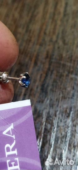 Серебряные серьги с фианитом, сапфир