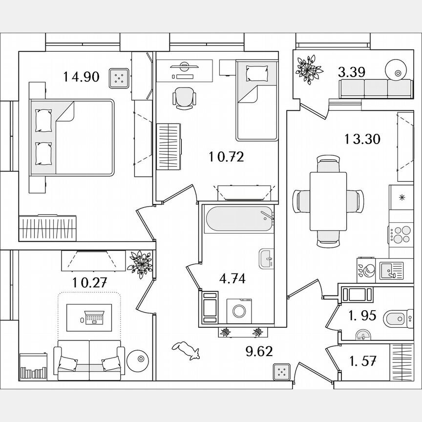 3-к. квартира, 68,8 м², 8/22 эт.