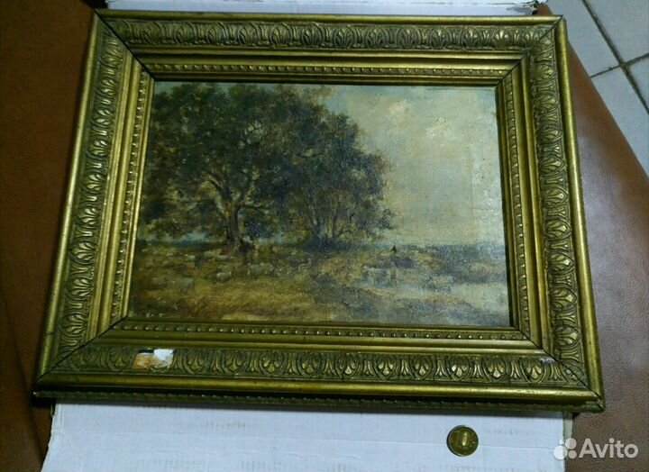 Старинная картина пейзаж середины 19 века Европа