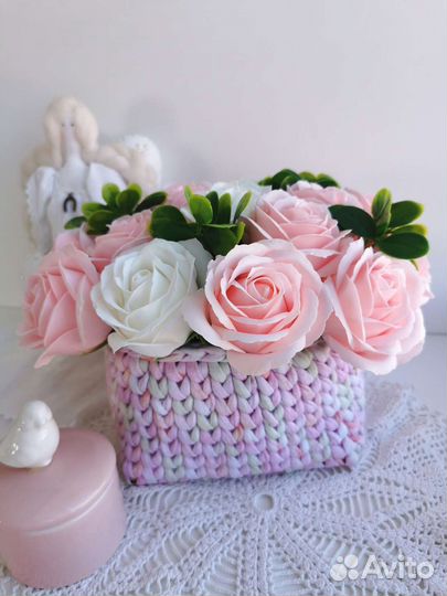 Букет из мыльных роз в корзинках из трикотажной пр